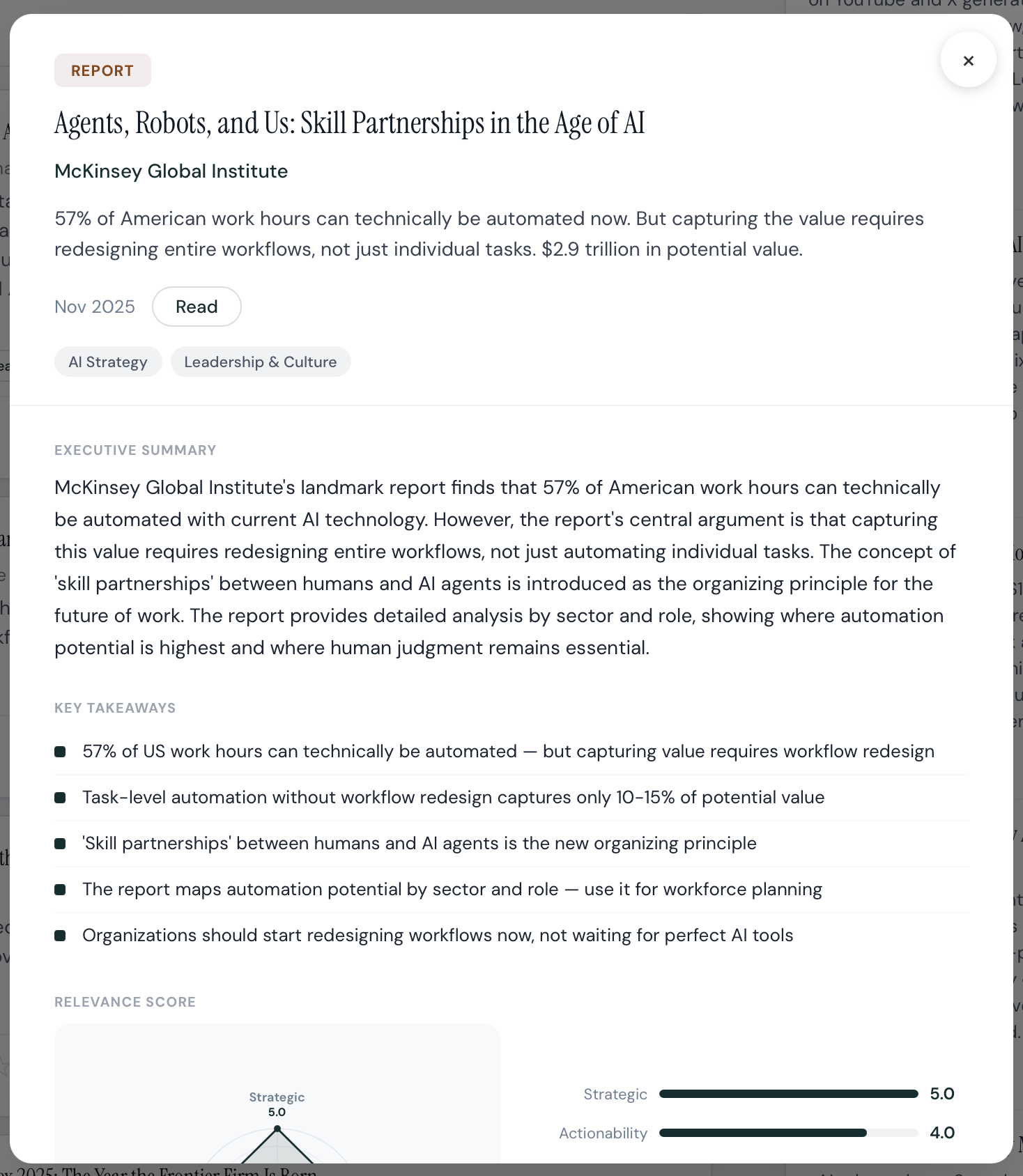 AI-powered executive summary with key takeaways